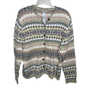 TIARA INTERNATIONAL Women's XL Fair Isle Pattern Button Front Cardigan Sweater